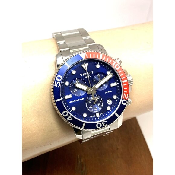 Tissot Men's Watch Seastar Swiss Quartz Chronograph Pepsi Bezel T1204171104103 - Picture 12 of 15